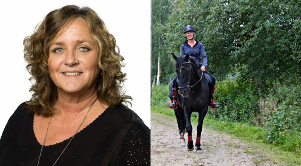 Personaldirektör Marina Olsson och person som rider.