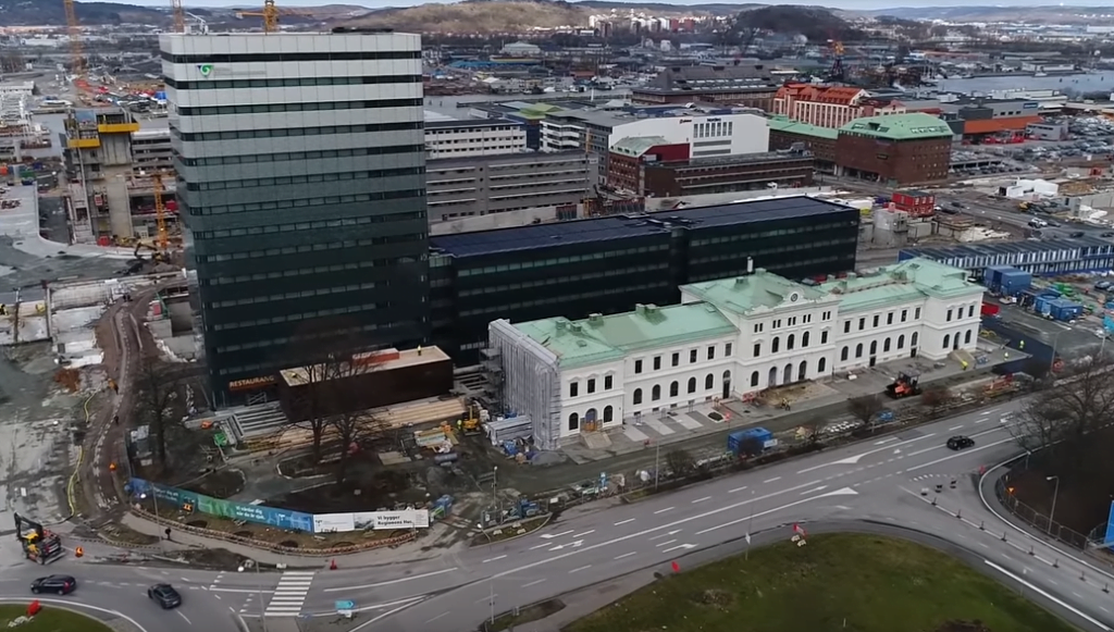 Flygfoto över regionens hus i Göteborg