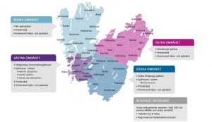 Karta över indelningen av de fyra områden som etappvis går över till Millennium.