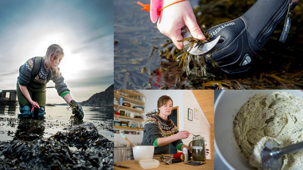 Kvinna plockar och tillagar tång från havet.