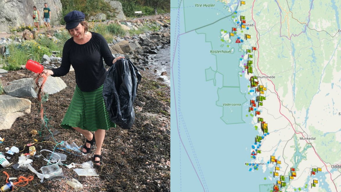 Plockar upp skräp med digitala strandstädarkartan.