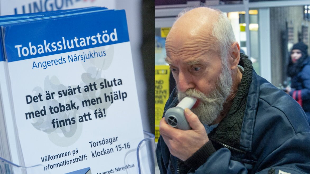 70-årige Börje Keinänen var en av invånarna i Angered som ville testa sin lungkapacitet när sjukhuset var ute på stan med spirometer. Foto: Ludvig Trulsson