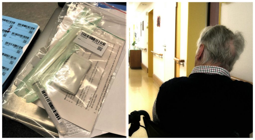 egentest och äldre person inom vård och omsorg