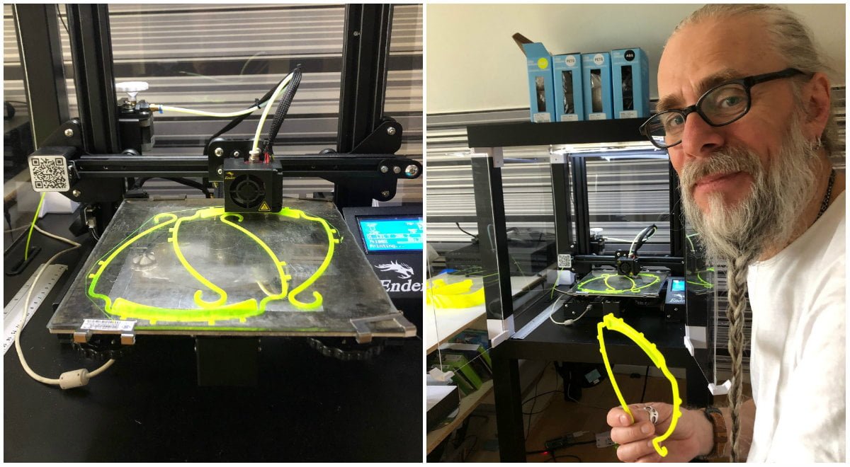 Kjell Brandes i Vänersborg är en av alla frivilliga som nu hjälper till att få fram skyddsvisir till sjukvården med hjälp av 3D-skrivare. Foto: Bettina Axelsson