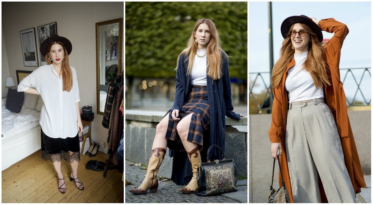 Marielle Krus visar olika klädkombinationer.