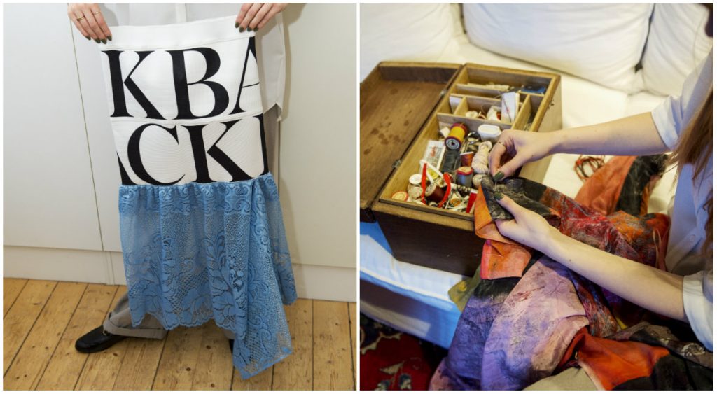 omsytt plagg och en sylåda