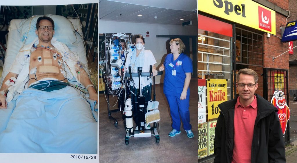 Det är knappt ett år mellan fotot på den nytransplanterade Mattias och det VGRfokus nyligen tog på honom utanför spelbutiken där han fick hjärtstopp våren 2018. När det inträffade hade han ingen aning om att hans hjärta var dåligt.