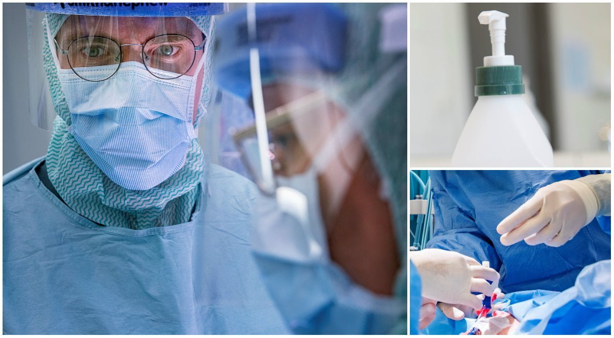 Skyddsvisir, handsprit och handskar