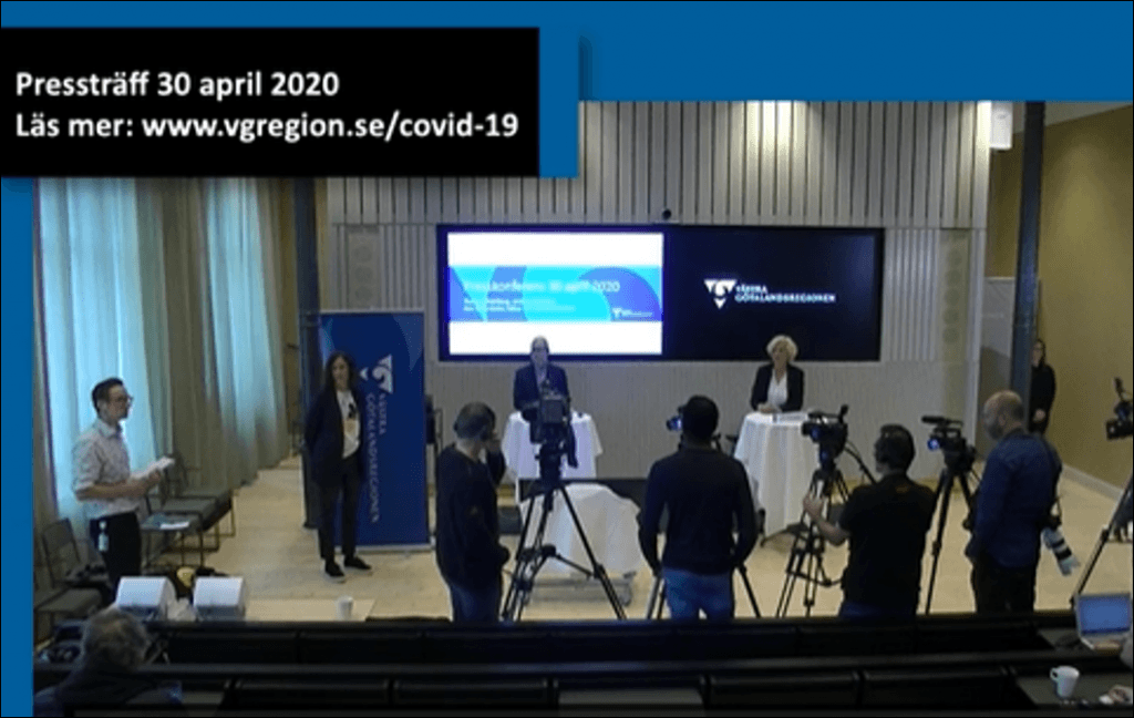 Bild från pressträffen 30 april med smittskyddsläkare Thomas Wahlberg och hälso- och sjukvårdsdirektör Ann Söderström.