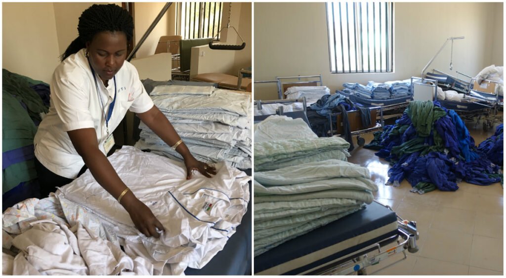 Textilier från Tvätteriet i Alingsås tas om hand på ett sjukhus i Kongo.