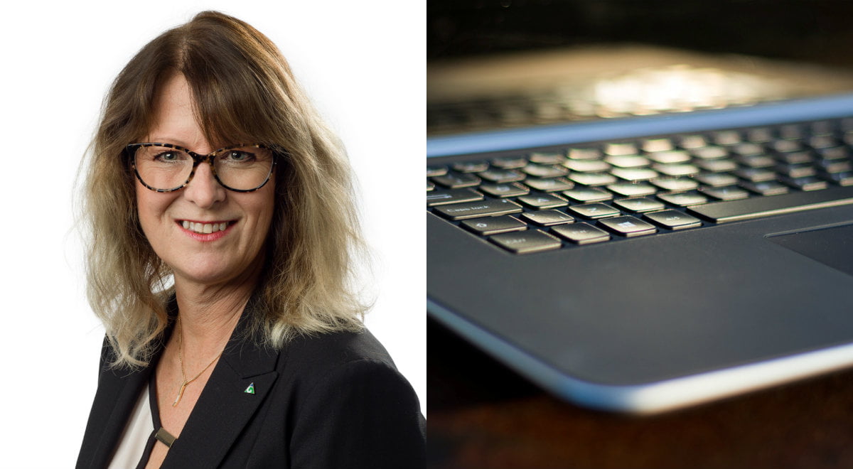Annika Tännström, regionfullmäktiges ordförande och en dator