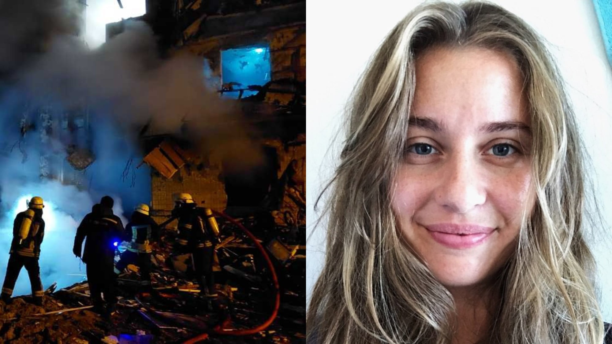 Bild från 25 februari från en raketattack mot ett bostadshus i Ukraina. Källa och bild: Kyivcity.gov.ua, CC BY 4.0 via Wikimedia Commons. Till höger psykolog Solveig Zirkelbach, Närhälsan, Borås.